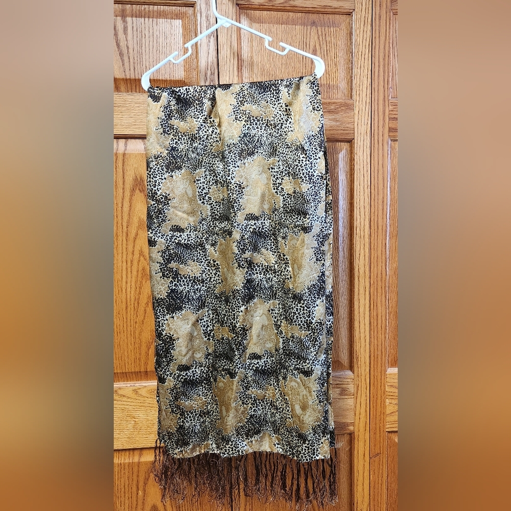 Animal Print 100 % Silk Scarf with Fringe